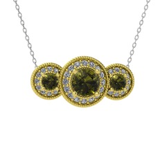 Elia Tria Kolye - Peridot ve swarovski 8 ayar altın kolye (40 cm beyaz altın rolo zincir) #1cv9bcg