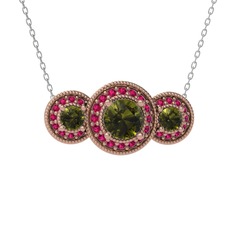Elia Tria Kolye - Peridot ve rodolit garnet 8 ayar rose altın kolye (40 cm beyaz altın rolo zincir) #1d3r23b