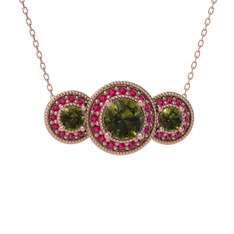 Elia Tria Kolye - Peridot ve rodolit garnet 14 ayar rose altın kolye (40 cm rose altın rolo zincir) #1dfmh4h