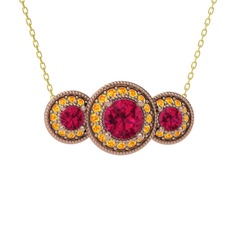 Rodolit garnet ve sitrin 14 ayar rose altın kolye (40 cm gümüş rolo zincir)
