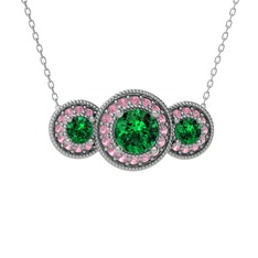 Yeşil kuvars ve pembe kuvars 14 ayar beyaz altın kolye (40 cm beyaz altın rolo zincir)