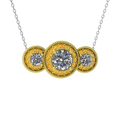 Elia Tria Kolye - Pırlanta ve sitrin 8 ayar altın kolye (1.5 karat, 40 cm gümüş rolo zincir) #1dsvlm1