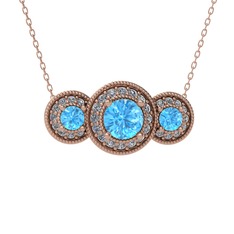 Elia Tria Kolye - Akuamarin ve beyaz zirkon 8 ayar rose altın kolye (40 cm rose altın rolo zincir) #1e7kp3j