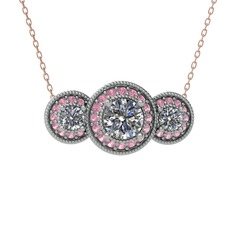 Elia Tria Kolye - Pırlanta ve pembe kuvars 8 ayar beyaz altın kolye (1.5 karat, 40 cm rose altın rolo zincir) #1eq2k0n