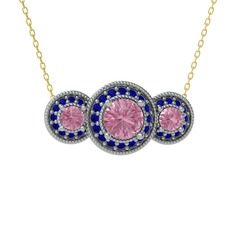 Elia Tria Kolye - Pembe kuvars ve lab safir 8 ayar beyaz altın kolye (40 cm altın rolo zincir) #1g75l6r