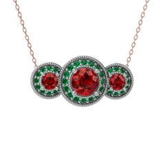 Garnet ve yeşil kuvars 18 ayar beyaz altın kolye (40 cm rose altın rolo zincir)