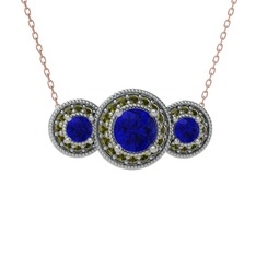 Lab safir ve peridot 8 ayar beyaz altın kolye (40 cm rose altın rolo zincir)