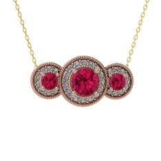 Elia Tria Kolye - Rodolit garnet ve beyaz zirkon 18 ayar rose altın kolye (40 cm altın rolo zincir) #1gly27a