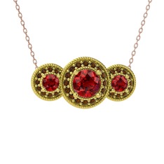 Elia Tria Kolye - Garnet ve dumanlı kuvars 14 ayar altın kolye (40 cm rose altın rolo zincir) #1hp51ds