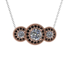 Elia Tria Kolye - Swarovski ve siyah zirkon 8 ayar rose altın kolye (40 cm beyaz altın rolo zincir) #1hqafgj
