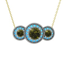 Elia Tria Kolye - Peridot ve akuamarin 18 ayar beyaz altın kolye (40 cm altın rolo zincir) #1hx0981
