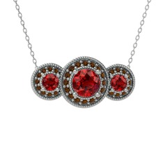 Elia Tria Kolye - Garnet ve dumanlı kuvars 14 ayar beyaz altın kolye (40 cm beyaz altın rolo zincir) #1i78krq