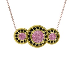 Elia Tria Kolye - Pembe kuvars ve siyah zirkon 925 ayar altın kaplama gümüş kolye (40 cm rose altın rolo zincir) #1i9stoz