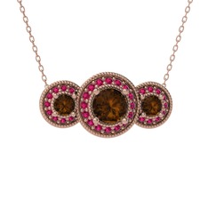 Dumanlı kuvars ve rodolit garnet 8 ayar rose altın kolye (40 cm rose altın rolo zincir)