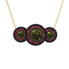 Elia Tria Kolye - Peridot ve garnet 925 ayar siyah rodyum kaplama gümüş kolye (40 cm gümüş rolo zincir) #1j69ftk