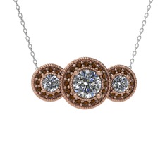 Swarovski ve dumanlı kuvars 18 ayar rose altın kolye (40 cm beyaz altın rolo zincir)