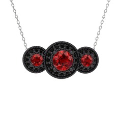 Elia Tria Kolye - Garnet ve siyah zirkon 925 ayar siyah rodyum kaplama gümüş kolye (40 cm gümüş rolo zincir) #1j98eyv