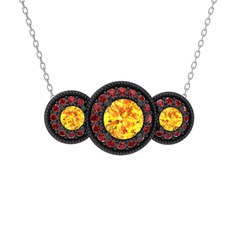 Elia Tria Kolye - Sitrin ve garnet 925 ayar siyah rodyum kaplama gümüş kolye (40 cm beyaz altın rolo zincir) #1jspwf6