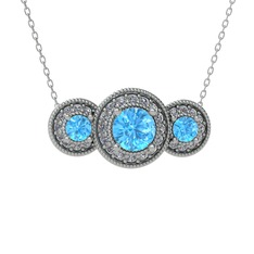 Elia Tria Kolye - Akuamarin ve swarovski 18 ayar beyaz altın kolye (40 cm beyaz altın rolo zincir) #1jxqhnq