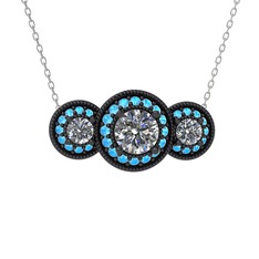 Elia Tria Kolye - Swarovski ve akuamarin 925 ayar siyah rodyum kaplama gümüş kolye (40 cm beyaz altın rolo zincir) #1kd6v1