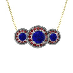 Lab safir ve garnet 925 ayar gümüş kolye (40 cm gümüş rolo zincir)