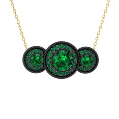Elia Tria Kolye - Yeşil kuvars 925 ayar siyah rodyum kaplama gümüş kolye (40 cm altın rolo zincir) #1kobg1g