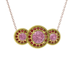 Elia Tria Kolye - Pembe kuvars ve garnet 8 ayar altın kolye (40 cm rose altın rolo zincir) #1kp8g37