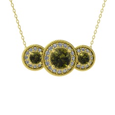 Peridot ve pırlanta 925 ayar altın kaplama gümüş kolye (0.462 karat, 40 cm altın rolo zincir)