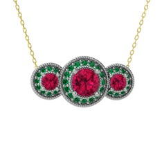 Elia Tria Kolye - Rodolit garnet ve yeşil kuvars 18 ayar beyaz altın kolye (40 cm altın rolo zincir) #1lauugy