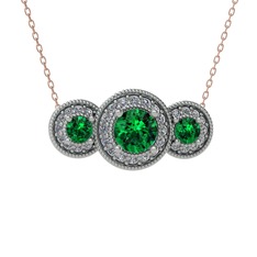Elia Tria Kolye - Yeşil kuvars ve pırlanta 18 ayar beyaz altın kolye (0.462 karat, 40 cm gümüş rolo zincir) #1lsmwss