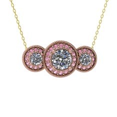 Elia Tria Kolye - Pırlanta ve pembe kuvars 18 ayar rose altın kolye (1.5 karat, 40 cm gümüş rolo zincir) #1lwbsvc