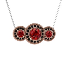 Elia Tria Kolye - Garnet ve siyah zirkon 925 ayar rose altın kaplama gümüş kolye (40 cm beyaz altın rolo zincir) #1mchnq9