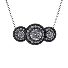 Elia Tria Kolye - Swarovski ve pırlanta 925 ayar siyah rodyum kaplama gümüş kolye (0.462 karat, 40 cm gümüş rolo zincir) #1mg0d4o