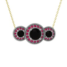 Elia Tria Kolye - Siyah zirkon ve rodolit garnet 8 ayar beyaz altın kolye (40 cm altın rolo zincir) #1mk799c