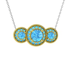 Elia Tria Kolye - Akuamarin 925 ayar altın kaplama gümüş kolye (40 cm gümüş rolo zincir) #1mvz8kn