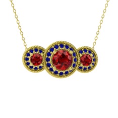 Elia Tria Kolye - Garnet ve lab safir 8 ayar altın kolye (40 cm gümüş rolo zincir) #1mxhdiq