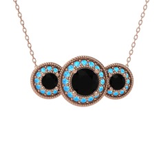 Elia Tria Kolye - Siyah zirkon ve akuamarin 14 ayar rose altın kolye (40 cm rose altın rolo zincir) #1n1nz8q