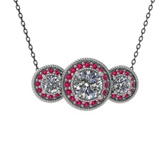 Elia Tria Kolye - Pırlanta ve rodolit garnet 14 ayar beyaz altın kolye (1.5 karat, 40 cm gümüş rolo zincir) #1n2iyus