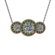 Elia Tria Kolye - Swarovski ve yeşil kuvars 8 ayar rose altın kolye (40 cm gümüş rolo zincir) #1n6cvs3