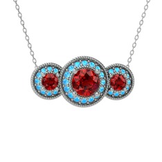 Garnet ve akuamarin 8 ayar beyaz altın kolye (40 cm beyaz altın rolo zincir)