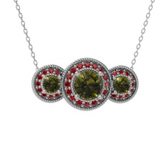Peridot ve garnet 8 ayar beyaz altın kolye (40 cm beyaz altın rolo zincir)