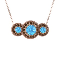Elia Tria Kolye - Akuamarin ve dumanlı kuvars 925 ayar rose altın kaplama gümüş kolye (40 cm rose altın rolo zincir) #1nqtxrv