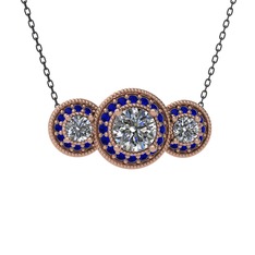 Elia Tria Kolye - Beyaz zirkon ve lab safir 18 ayar rose altın kolye (40 cm gümüş rolo zincir) #1o6yl4k