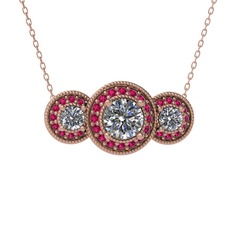 Elia Tria Kolye - Pırlanta ve rodolit garnet 18 ayar rose altın kolye (1.5 karat, 40 cm rose altın rolo zincir) #1o91nfl