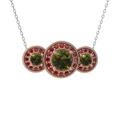 Elia Tria Kolye - Peridot ve garnet 18 ayar rose altın kolye (40 cm beyaz altın rolo zincir) #1of37lc