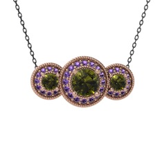 Peridot ve ametist 925 ayar rose altın kaplama gümüş kolye (40 cm gümüş rolo zincir)