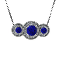 Lab safir ve pırlanta 925 ayar gümüş kolye (0.462 karat, 40 cm gümüş rolo zincir)
