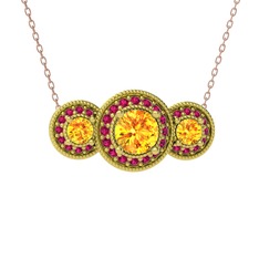 Elia Tria Kolye - Sitrin ve rodolit garnet 18 ayar altın kolye (40 cm rose altın rolo zincir) #1orj6yn