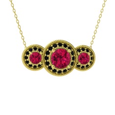 Elia Tria Kolye - Rodolit garnet ve siyah zirkon 14 ayar altın kolye (40 cm gümüş rolo zincir) #1owp786