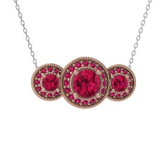 Elia Tria Kolye - Rodolit garnet 8 ayar rose altın kolye (40 cm beyaz altın rolo zincir) #1p0l46y